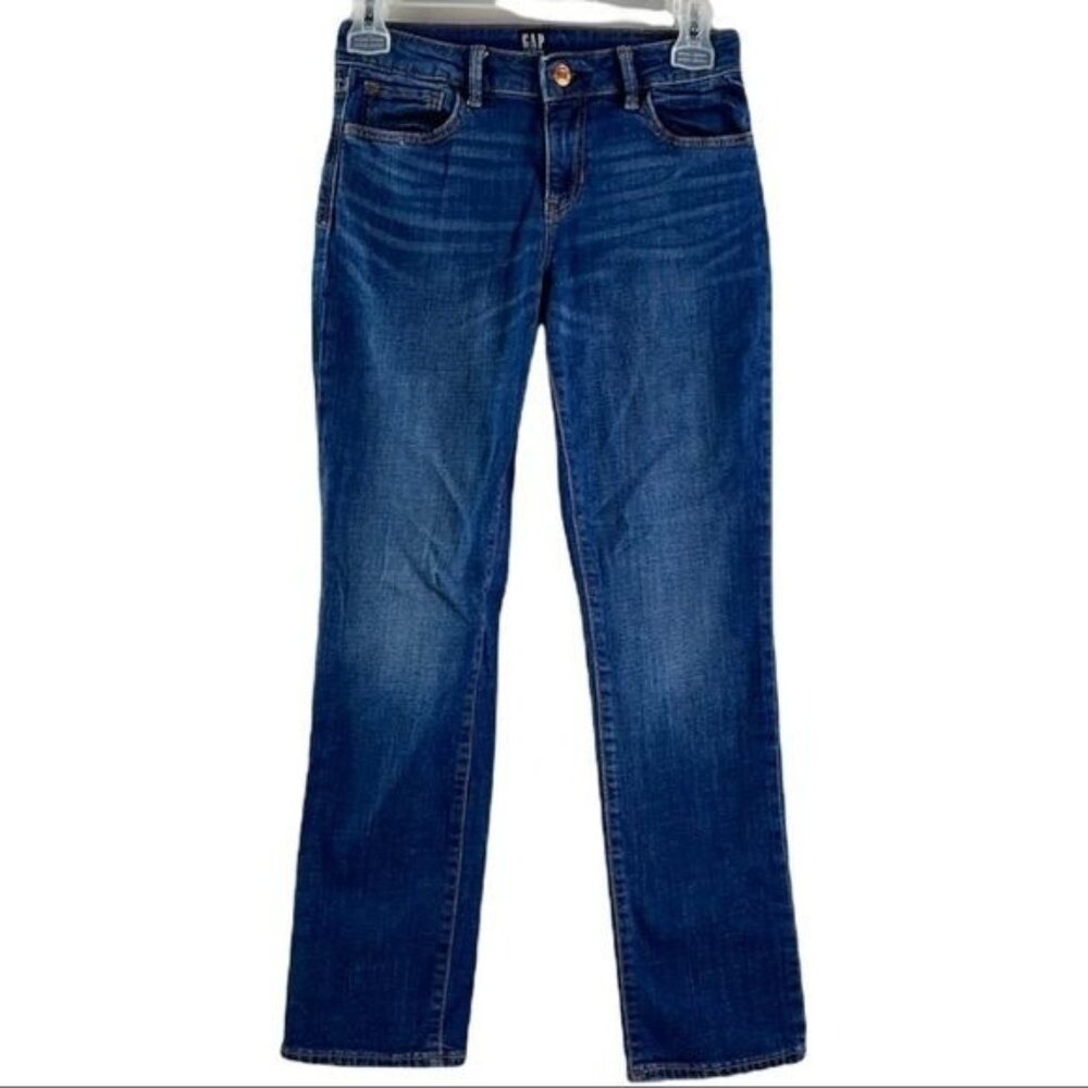 Gap Big Kids Stretch Straight Leg Blue Jeans 24x26 Girls size 12 reg Dark Wash